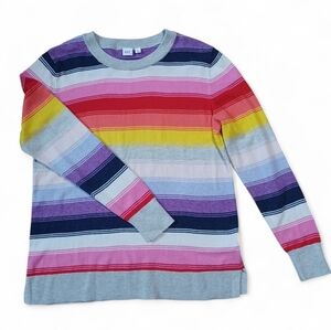 GAP Women’s Crazy Stripe Crewneck Sweater Size M Multicolor Rainbow Knit Soft